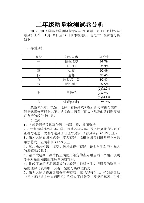 2005-2006学年二年级质量检测试卷分析(上)