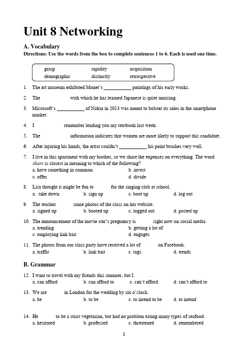 大学英语泛读教程4(第三版)自测Reading Master 4_Test Bank_Unit 08