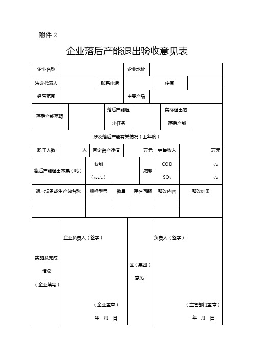 天津企业落后产能退出验收意见表