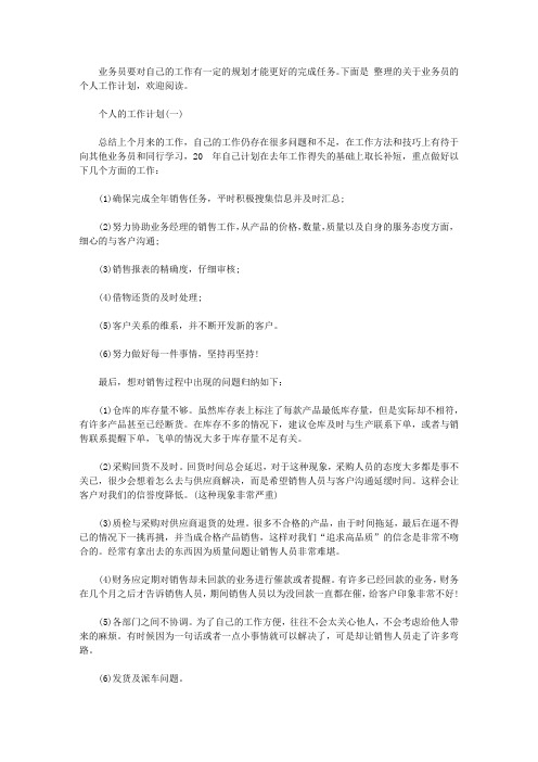 2020业务员个人工作计划