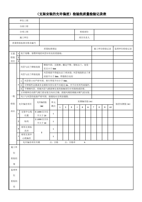 (支架安装的允许偏差)检验批质量检验记录表