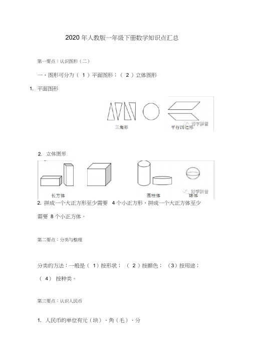 2020年人教版一年级下册数学知识点汇总