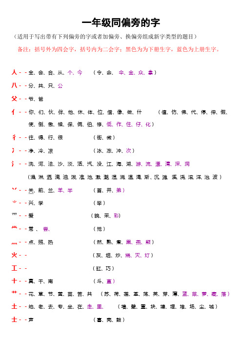 一年级同偏旁的字汇总