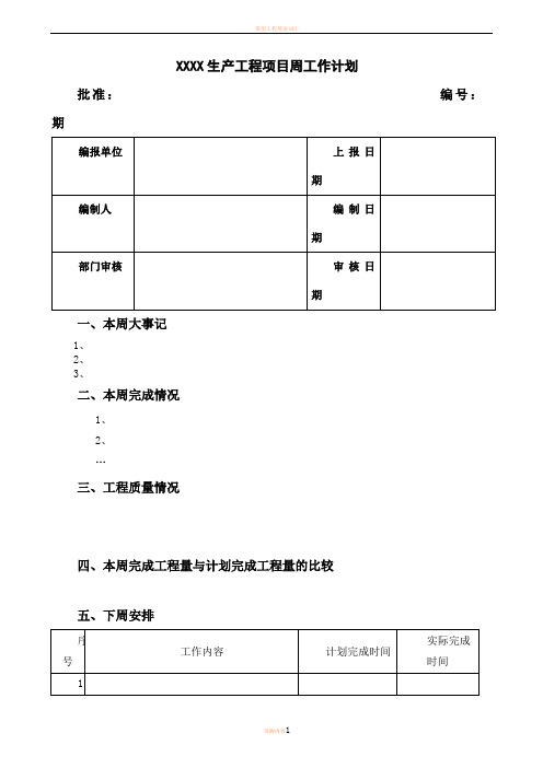 常用工程项目工作周报格式