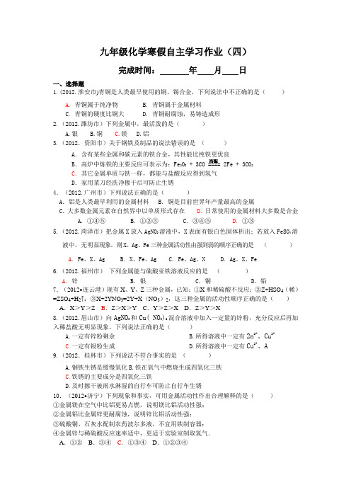 九年级化学寒假自主学习作业(四)