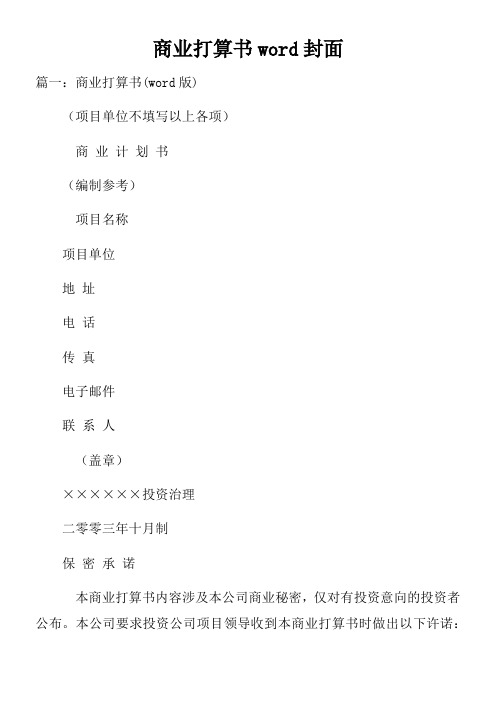 商业打算书word封面doc