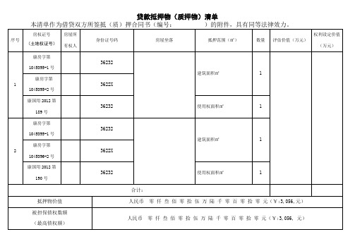 抵押物清单模板