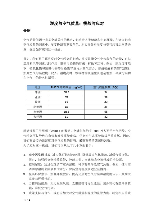 湿度与空气质量：挑战与应对