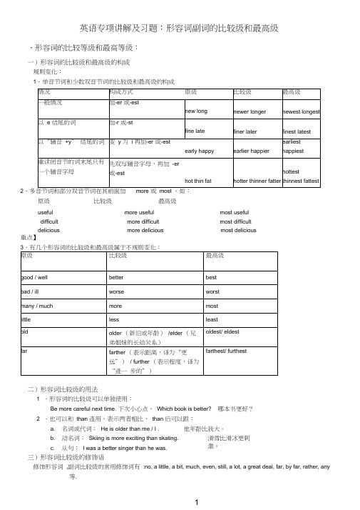 (完整word版)中考英语形容词副词的比较级最高级专项讲解+习题+答案