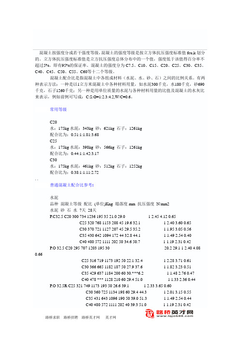 常规C10、C15、C20、C25、C30混凝土配合比