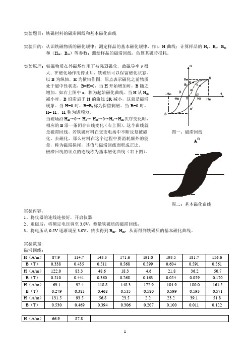 铁磁材料的磁滞回线和基本磁化曲线实验报告