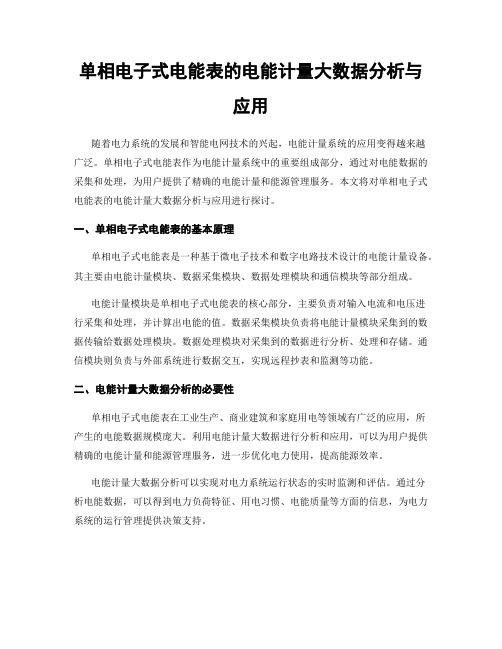 单相电子式电能表的电能计量大数据分析与应用