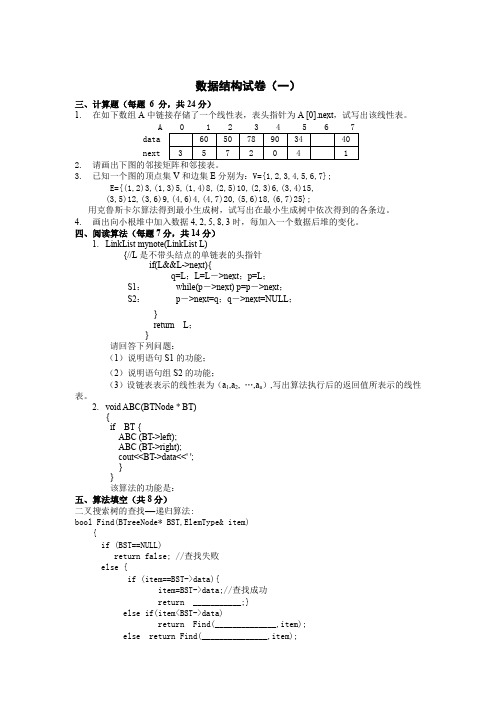 东南大学十套数据结构试题及答案