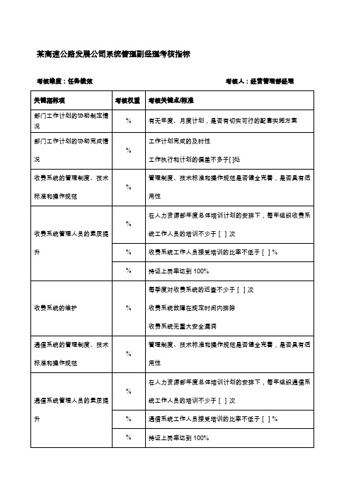 某高速公路发展公司系统管理副经理考核指标