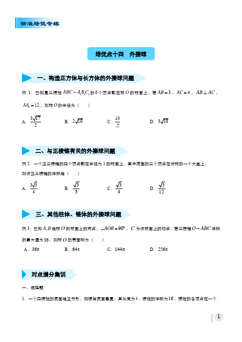 2020届高三精准培优专练十四 外接球(文) 学生版