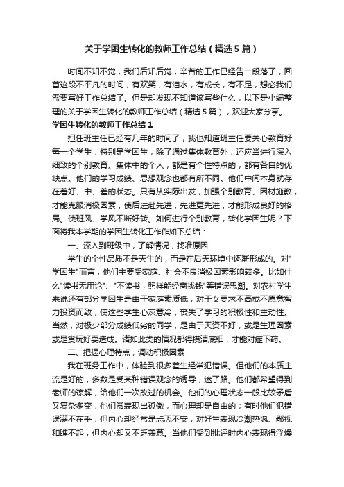 关于学困生转化的教师工作总结（精选5篇）