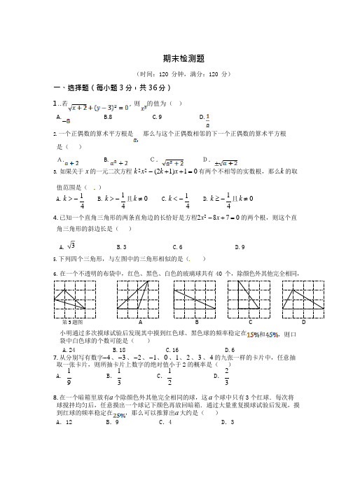 (完整版)华师大版九年级数学上册期末复习测试题含答案详解,推荐文档