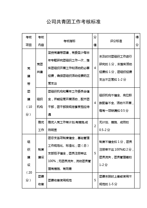 公司共青团工作考核标准