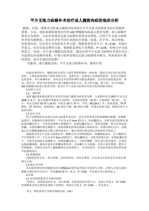 平片无张力疝修补术治疗成人腹股沟疝的临床分析