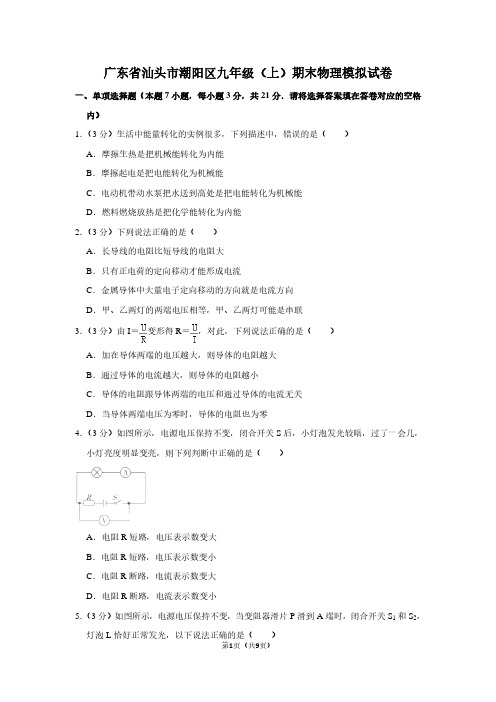 广东省汕头市潮阳区九年级(上)期末物理试卷