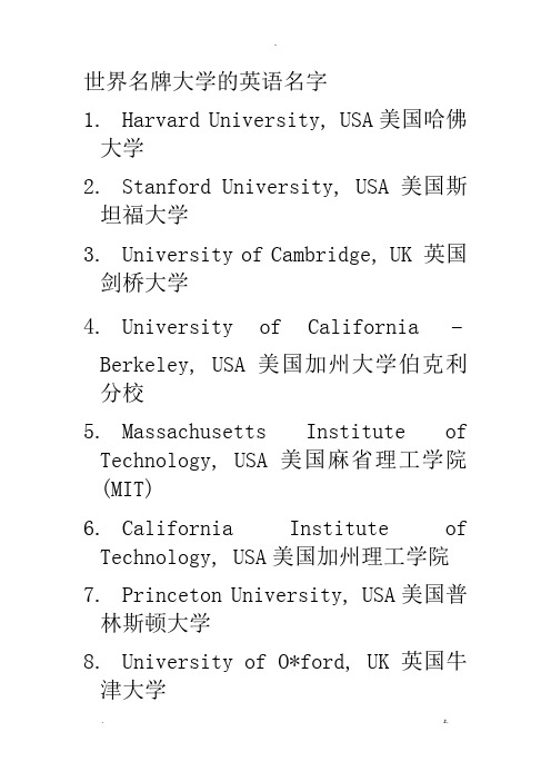 世界名牌大学的英语名字