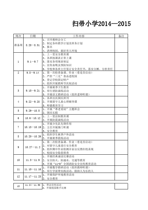 扫帚小学2014—2015学年度第一学期行事历