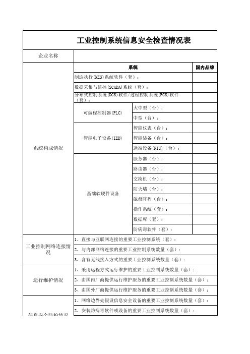 工业控制系统信息安全检查情况表