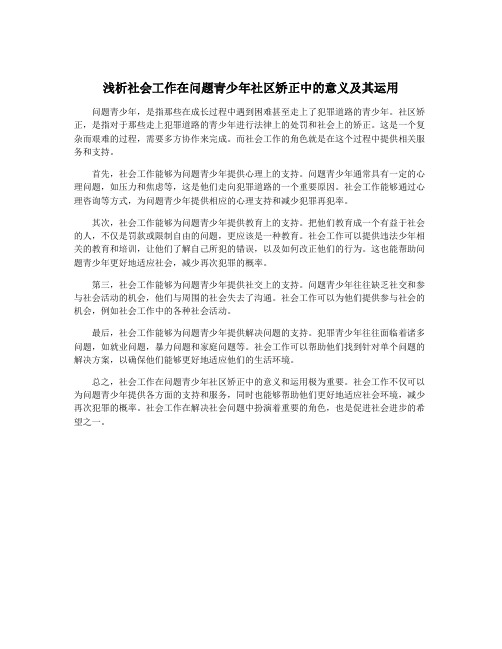 浅析社会工作在问题青少年社区矫正中的意义及其运用