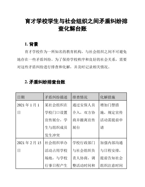 育才学校学生与社会组织之间矛盾纠纷排查化解台账