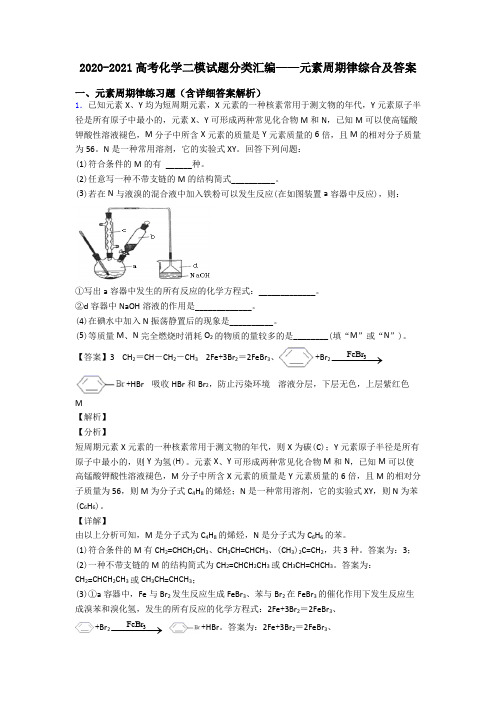 2020-2021高考化学二模试题分类汇编——元素周期律综合及答案