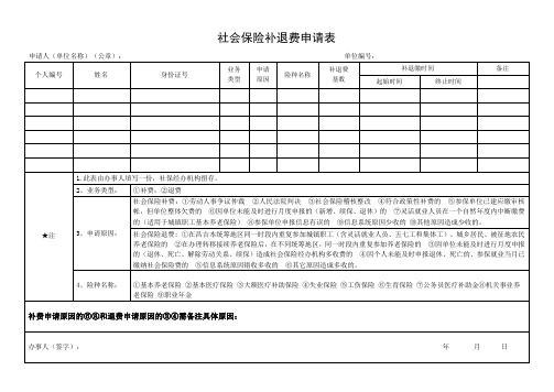 社会保险补退费申请表