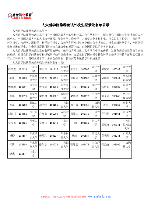 人大哲学院推荐免试外校生拟录取名单公示