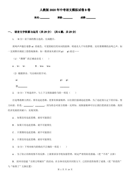 人教版2020年中考语文模拟试卷B卷