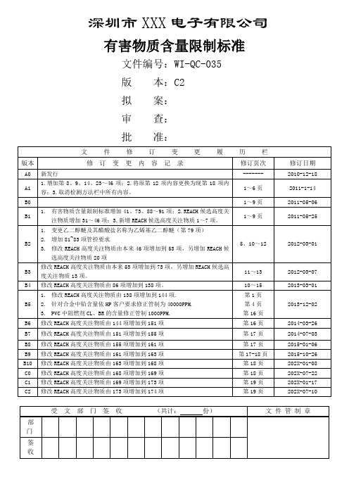 有害物质含量限制标准