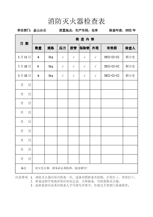 消防灭火器检查表模板