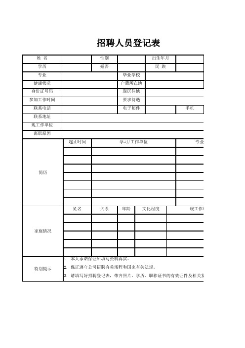 公司招聘人员登记表