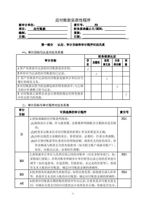 4应付账款实质性程序及附表0811