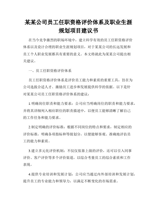 某某公司员工任职资格评价体系及职业生涯规划项目建议书