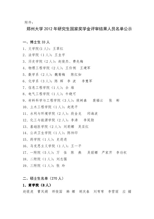 郑州大学2011—2012学年优秀研究生干部