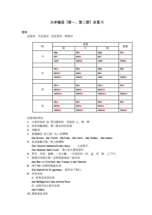 大学德语一二册语法总结