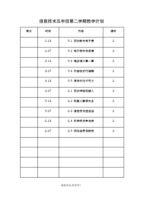 北理工信息技术小学五年级第二学期教案