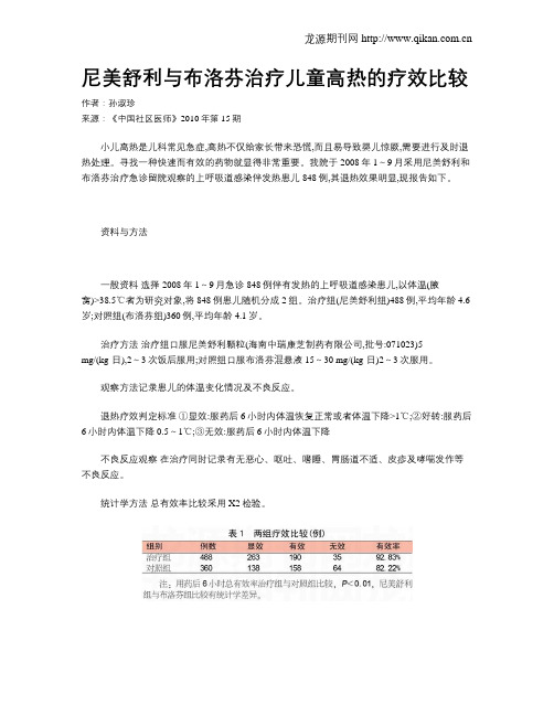 尼美舒利与布洛芬治疗儿童高热的疗效比较