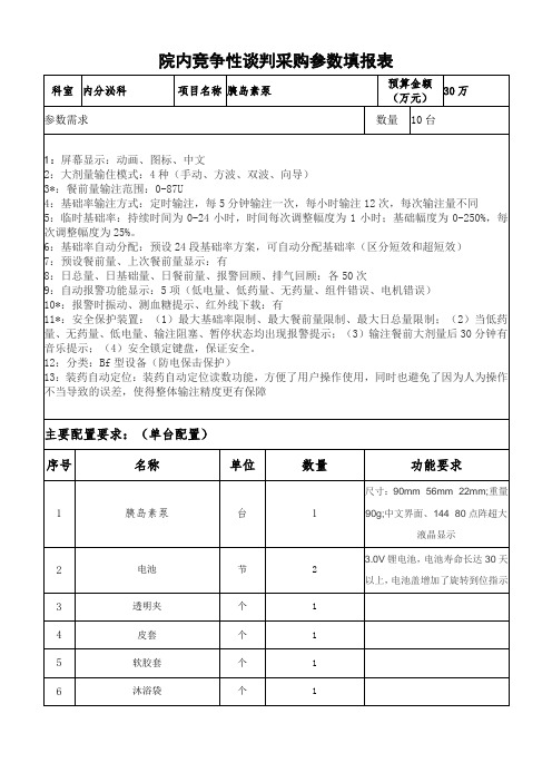 院内竞争性谈判采购参数填报表