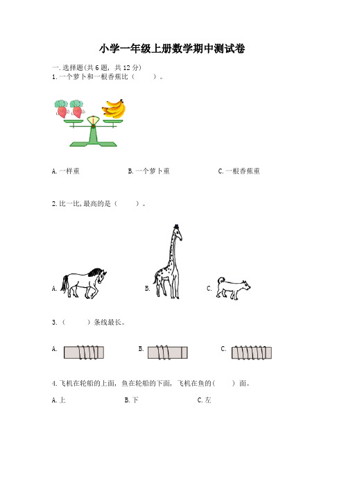 小学一年级上册数学期中测试卷及完整答案【历年真题】