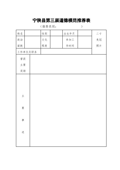 宁陕县第三届道德模范推荐表