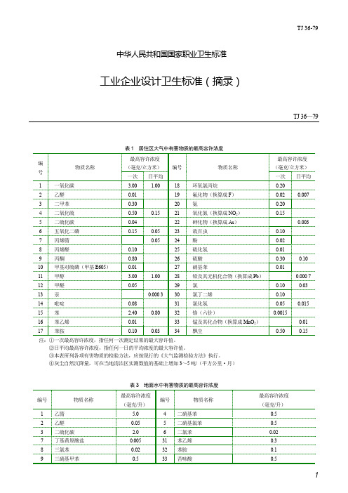 工业企业设计卫生标准(摘录)TJ 36-79