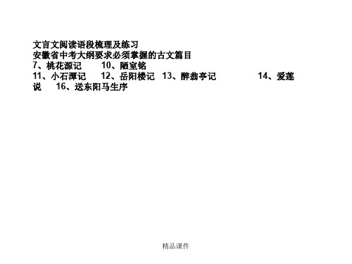 文言文阅读语段梳理及练习安徽省中考大纲要求必须掌握地古....ppt