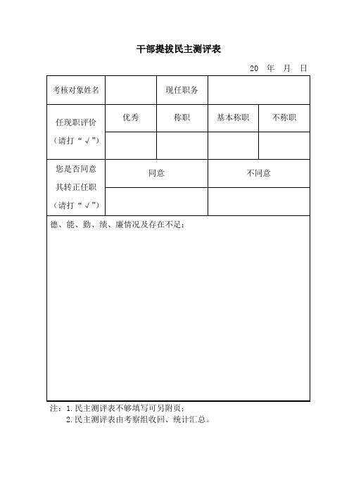 干部提拔民主测评表+续聘