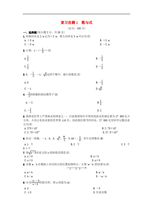 九年级数学下册 复习自测1 数与式习题 (新版)沪科版