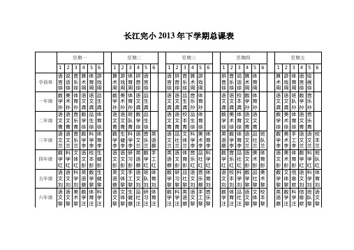 长江完小2013年下学期课程总表